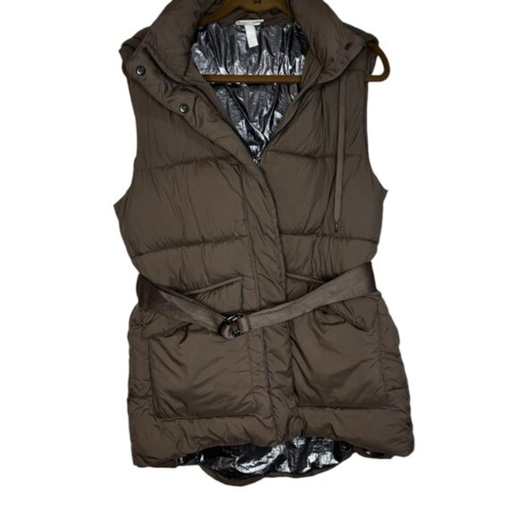 Zella Women's Brown Belted Hooded Puffer Vest Size S Insulated Pockets Belt Tan - Picture 4 of 16